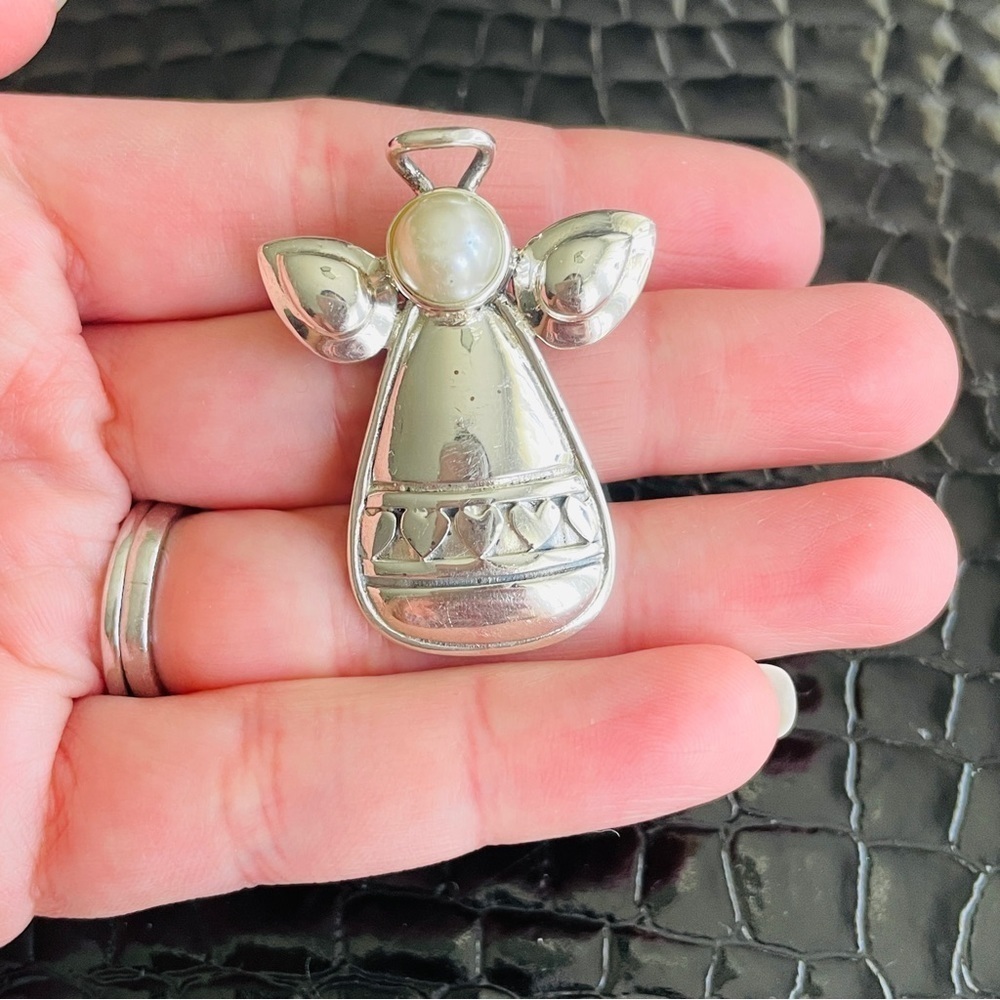 Angel Cherub Brooch Or Pendant With Faux Pearl 925 Sterling Silver